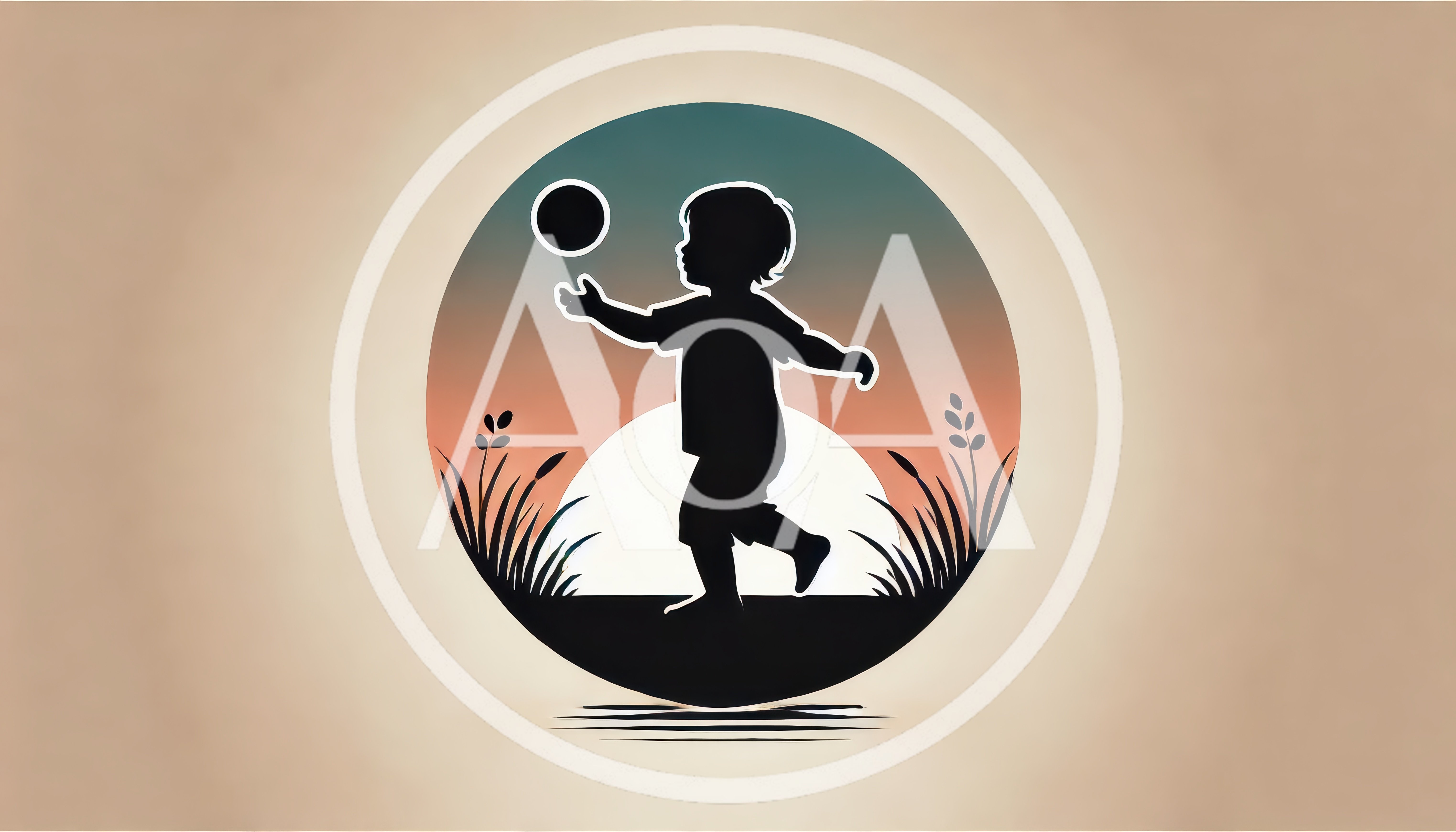 Silhouette of a Child Playing with a Ball