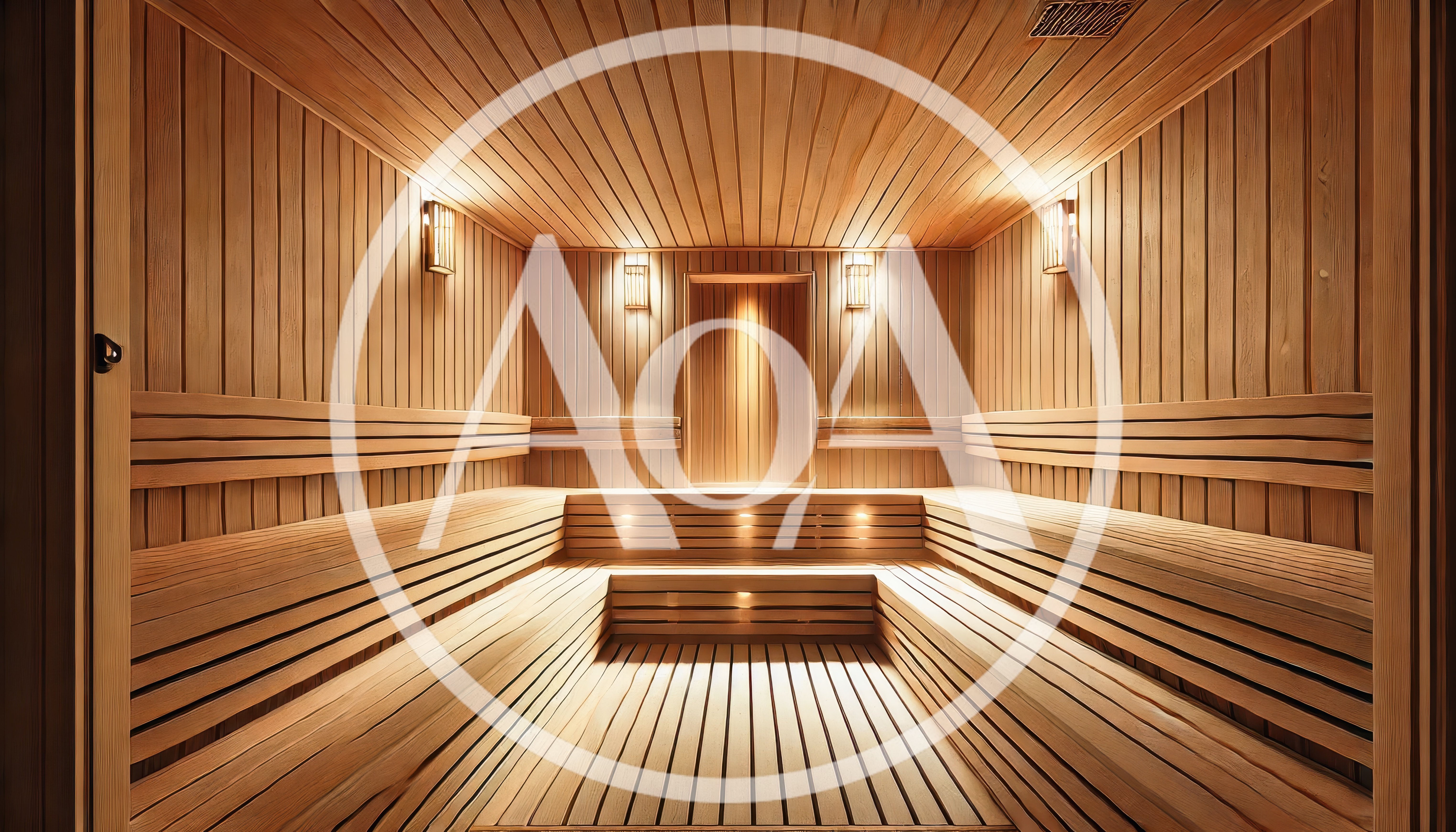 Empty Wooden Sauna Interior With Warm Lighting