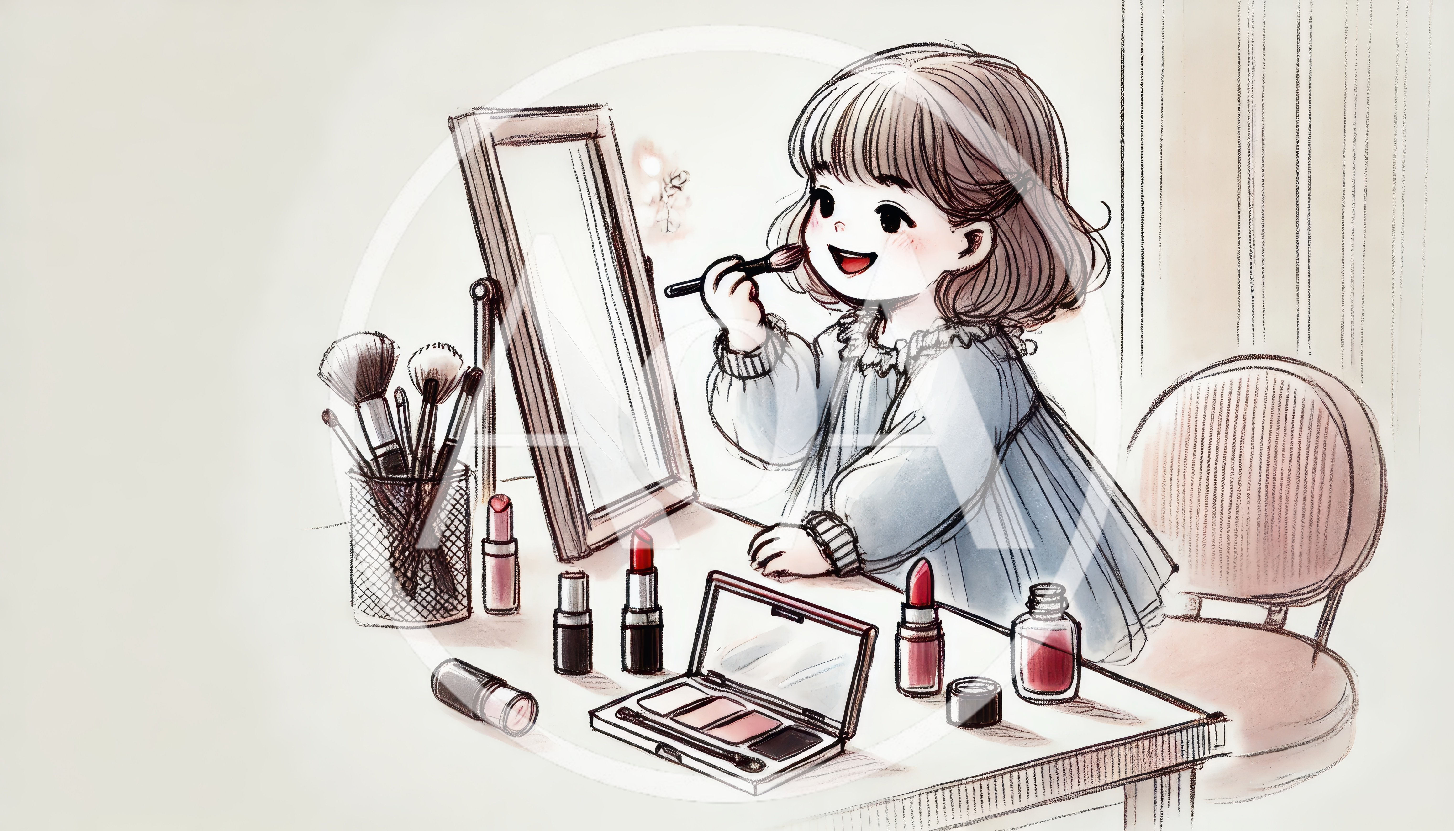 A small girl experimenting with makeup for the first time.