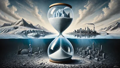 Surreal Hourglass Depicting Climate Change And Submerged Cities