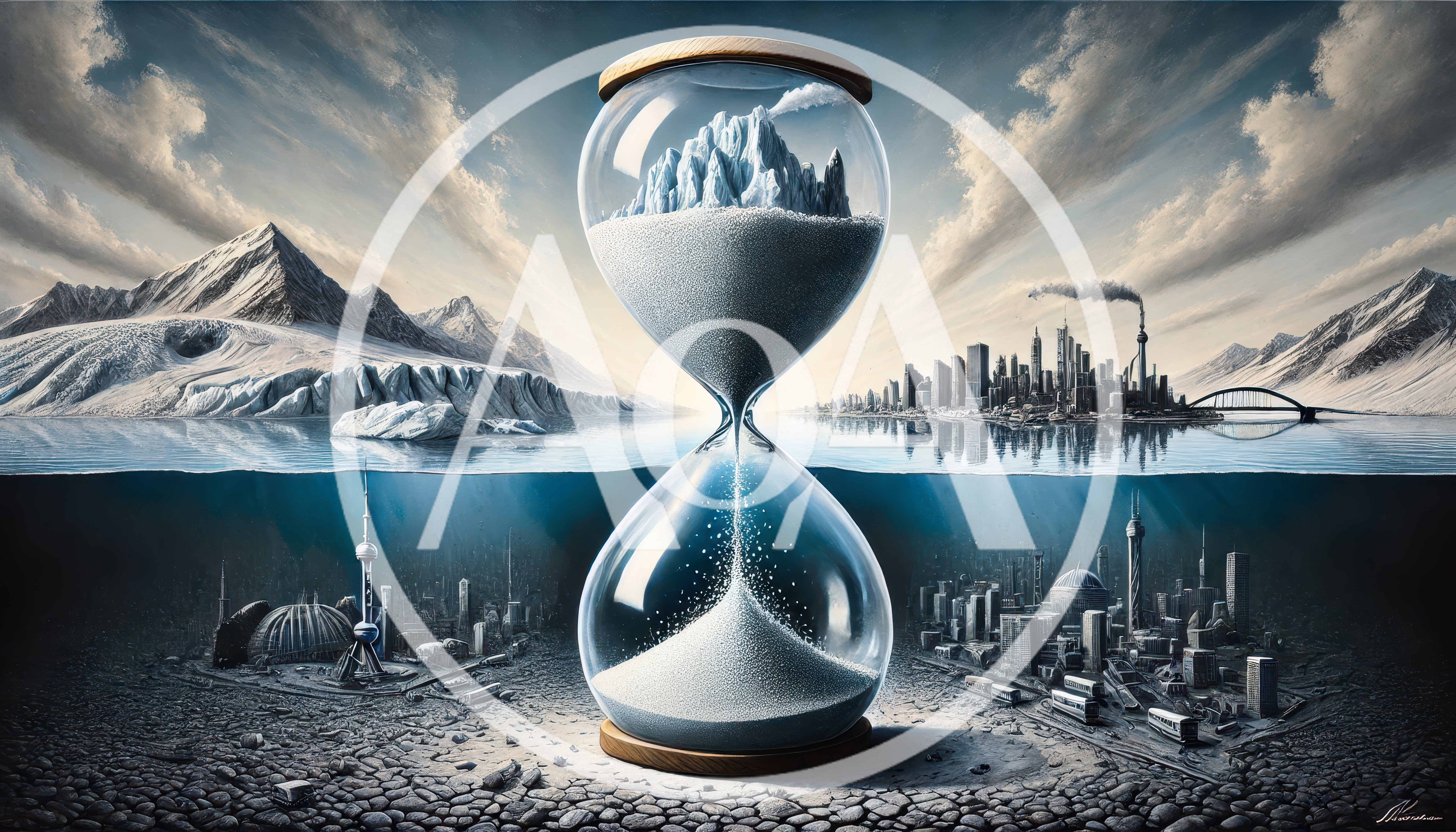 Surreal Hourglass Depicting Climate Change And Submerged Cities