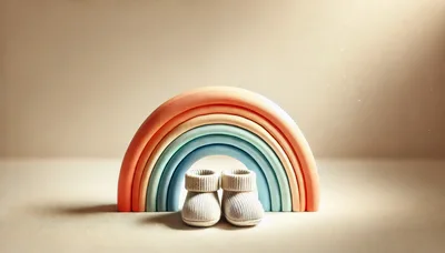 Baby Booties Under A Pastel Rainbow Toy