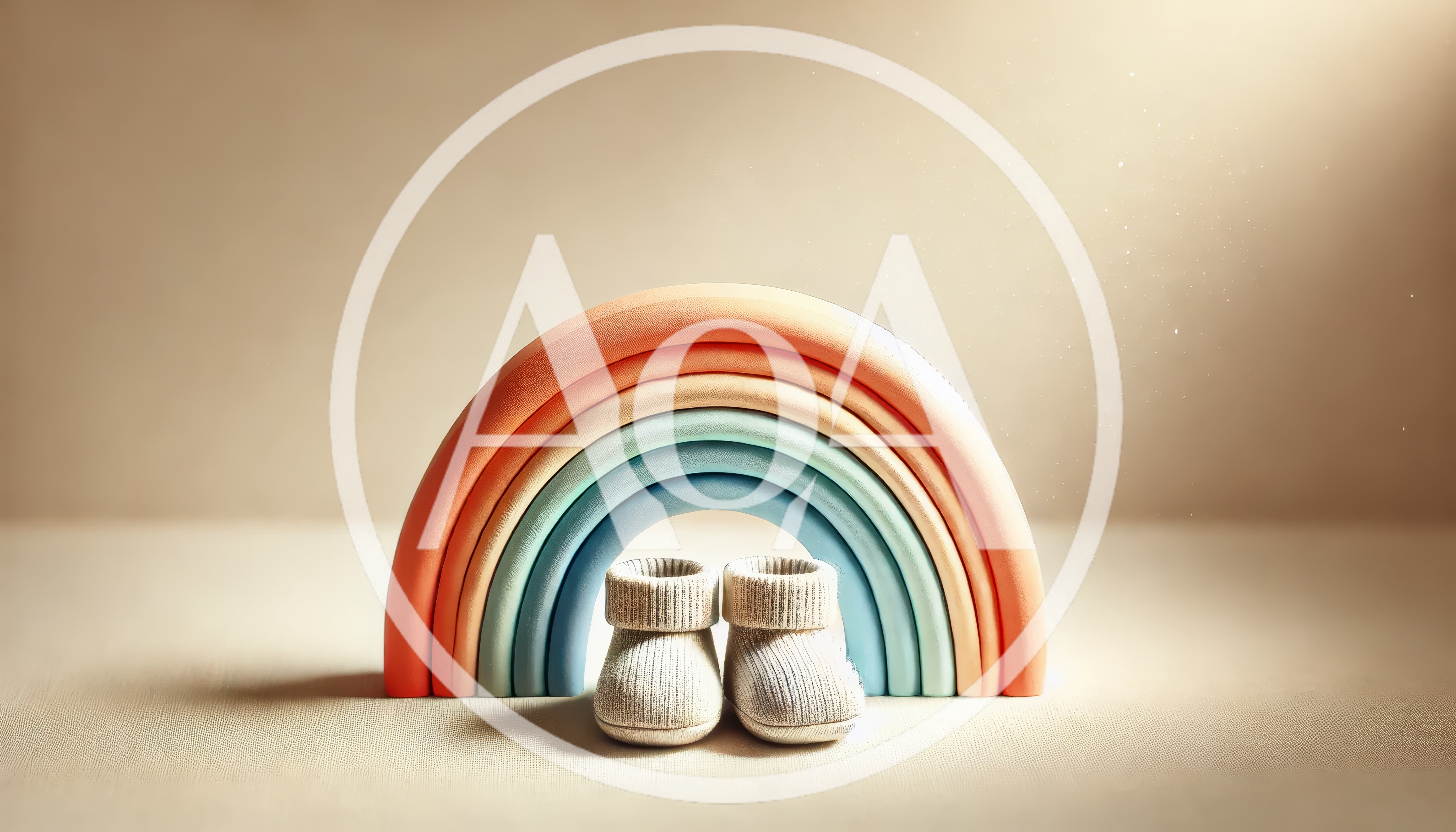 Baby Booties Under A Pastel Rainbow Toy