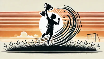 Silhouette Of A Young Soccer Champion Holding A Trophy