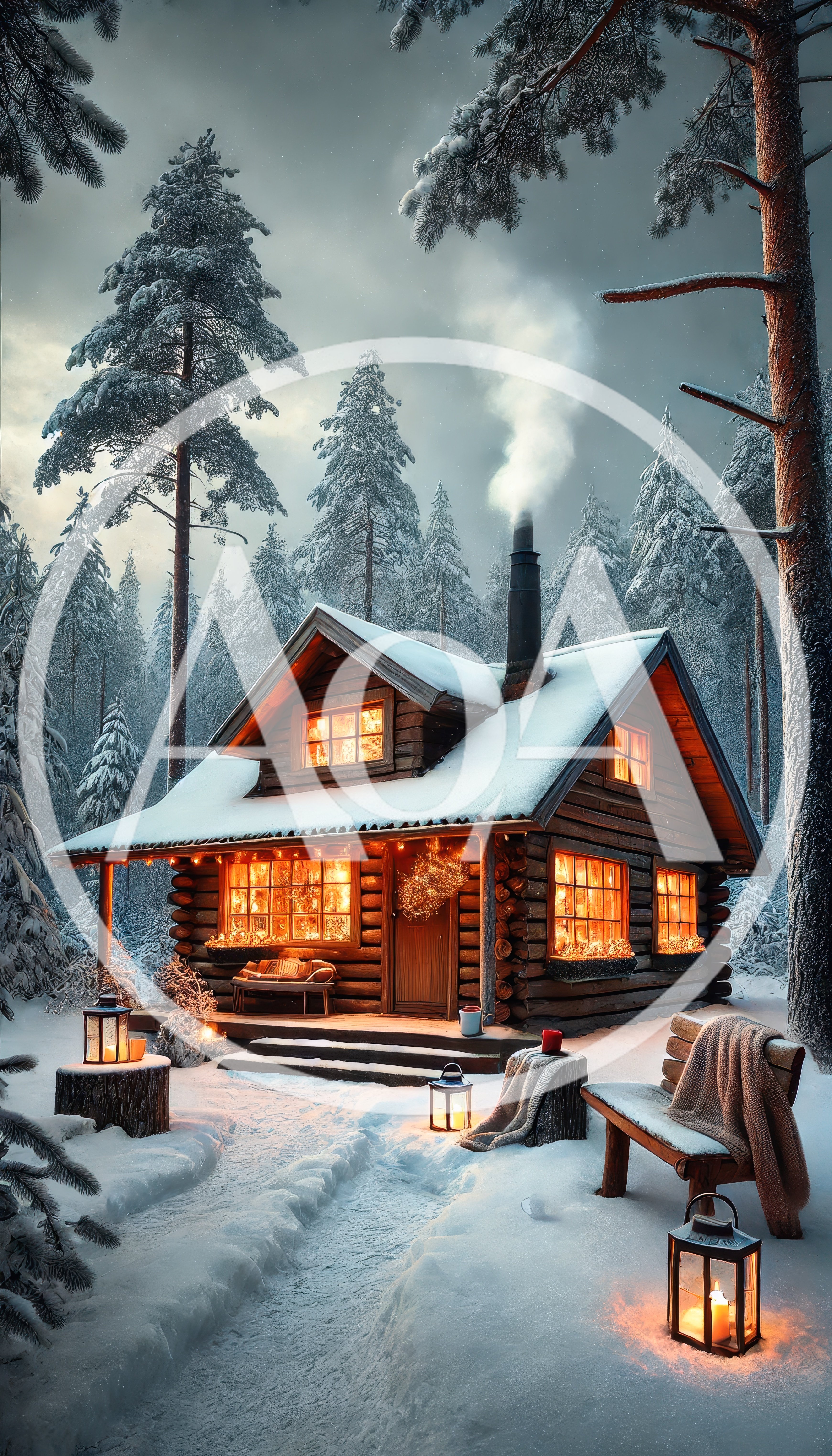 Cozy Log Cabin In Snowy Winter Forest