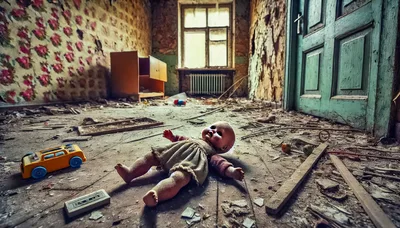 Abandoned Room With Old Doll And Toy Car