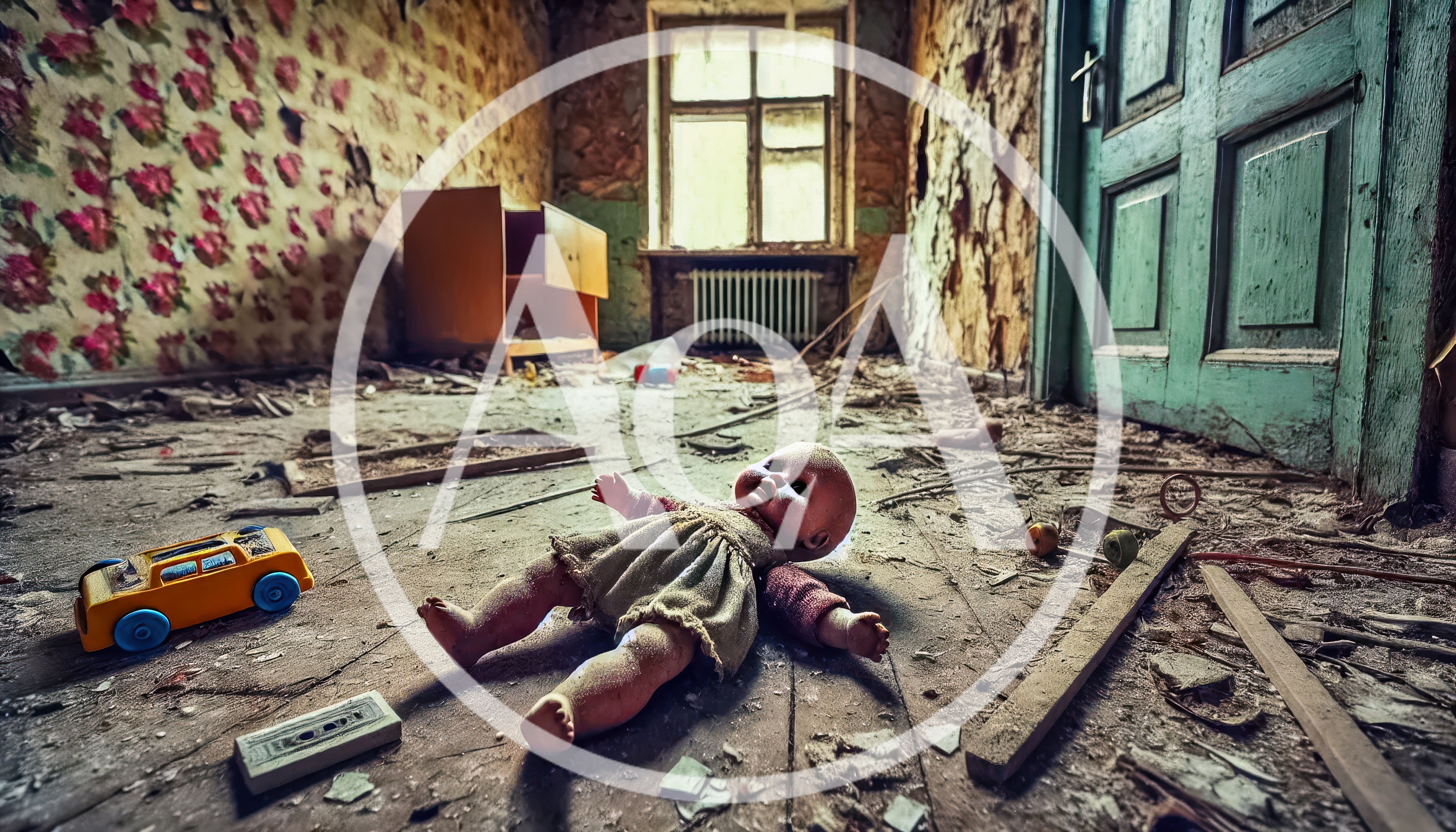 Abandoned Room With Old Doll And Toy Car