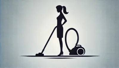 Silhouette Of A Woman Vacuuming With A Canister Vacuum