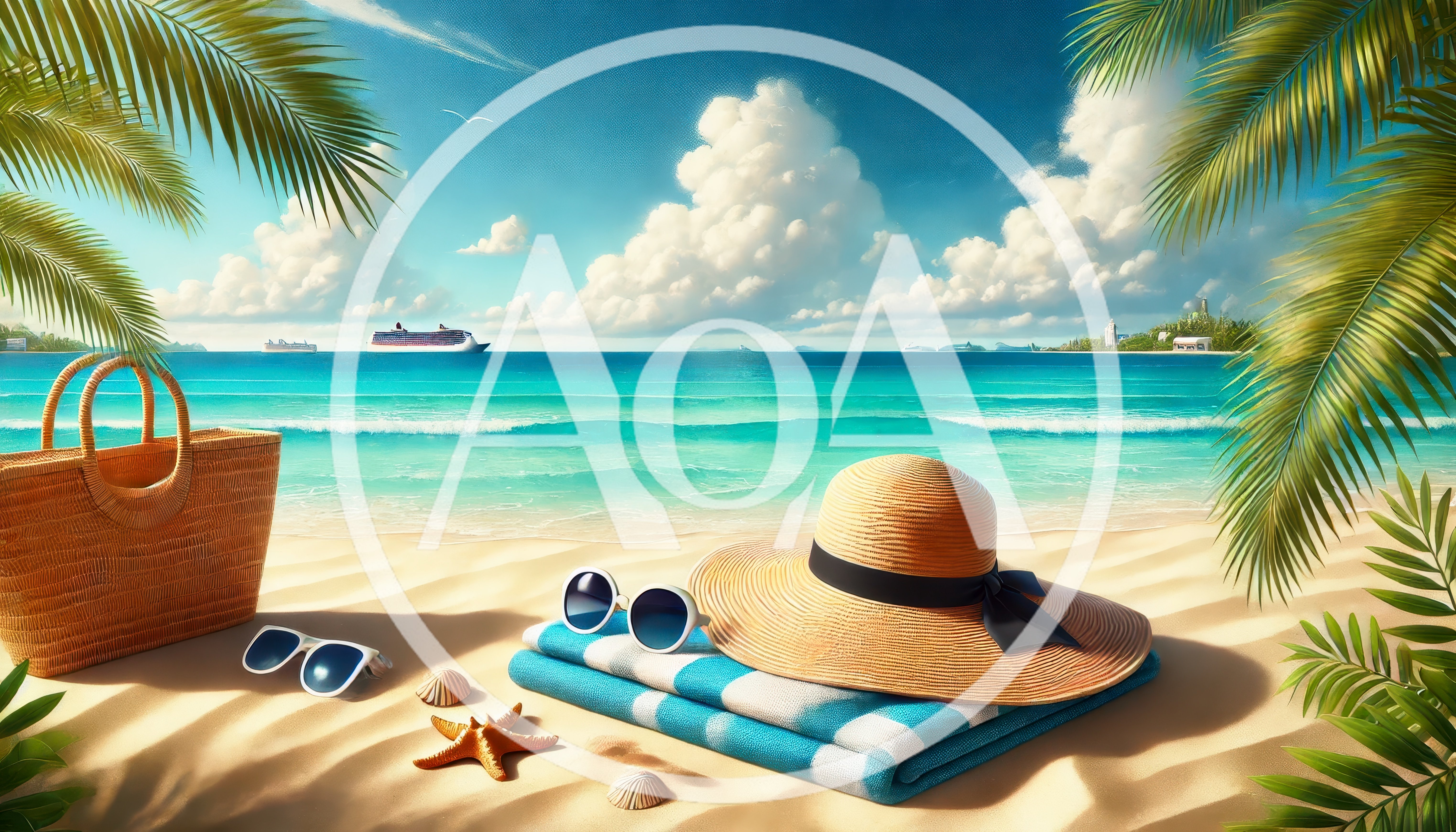 Summer Beach Vacation Essentials On Sandy Shore