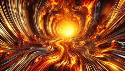 Abstract Liquid Gold Flowing Through A Fiery Tunnel