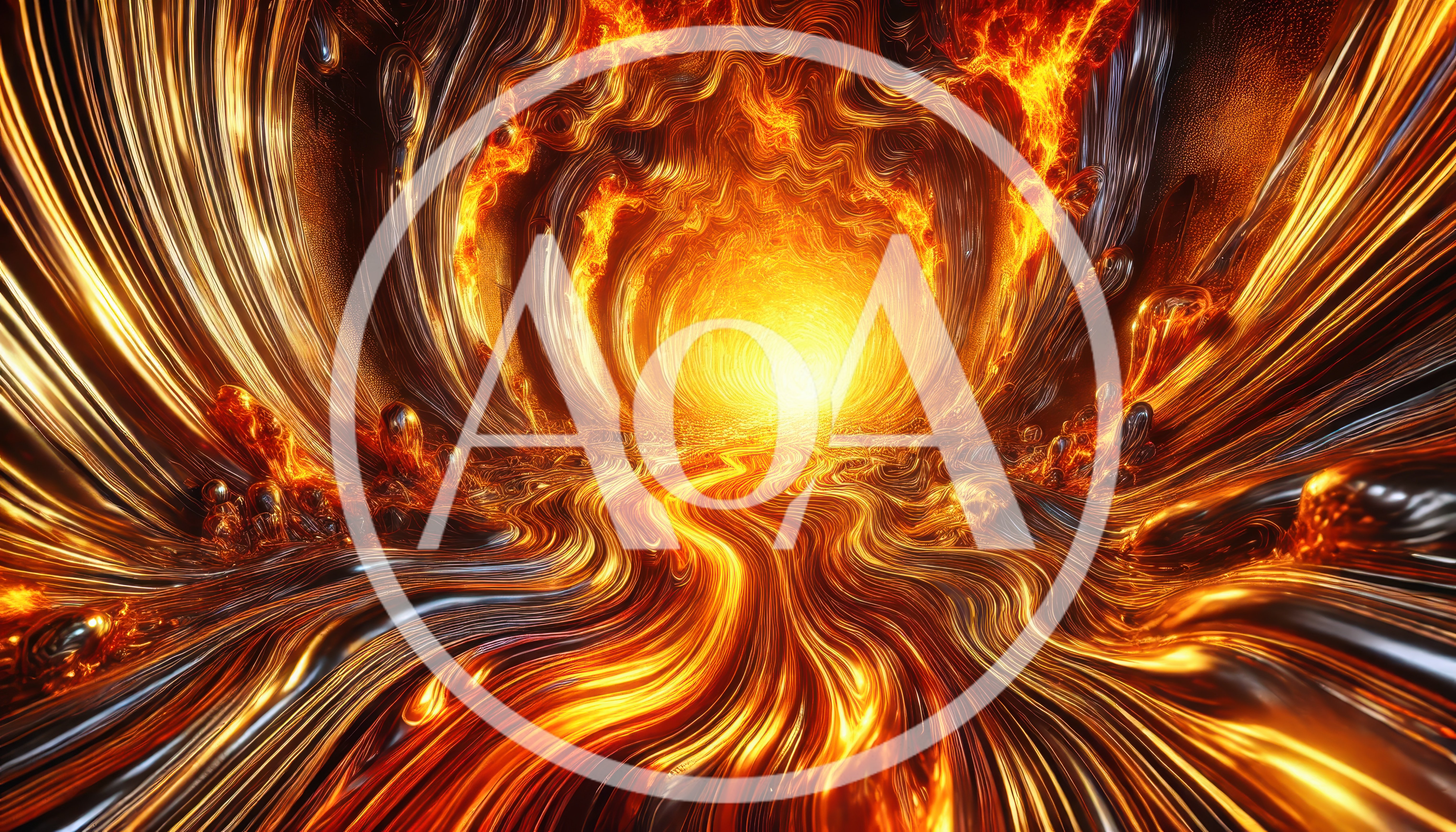 Abstract Liquid Gold Flowing Through A Fiery Tunnel