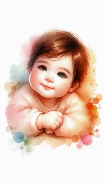 Watercolor Illustration Of A Cute Baby