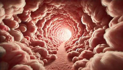 Surreal Tunnel Through Soft Pink Biological Tissue