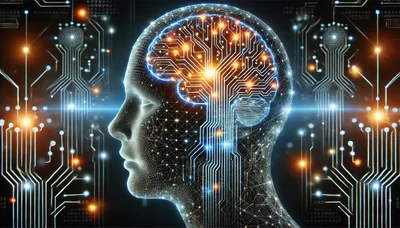 Digital Human Head With Glowing Circuitry Brain