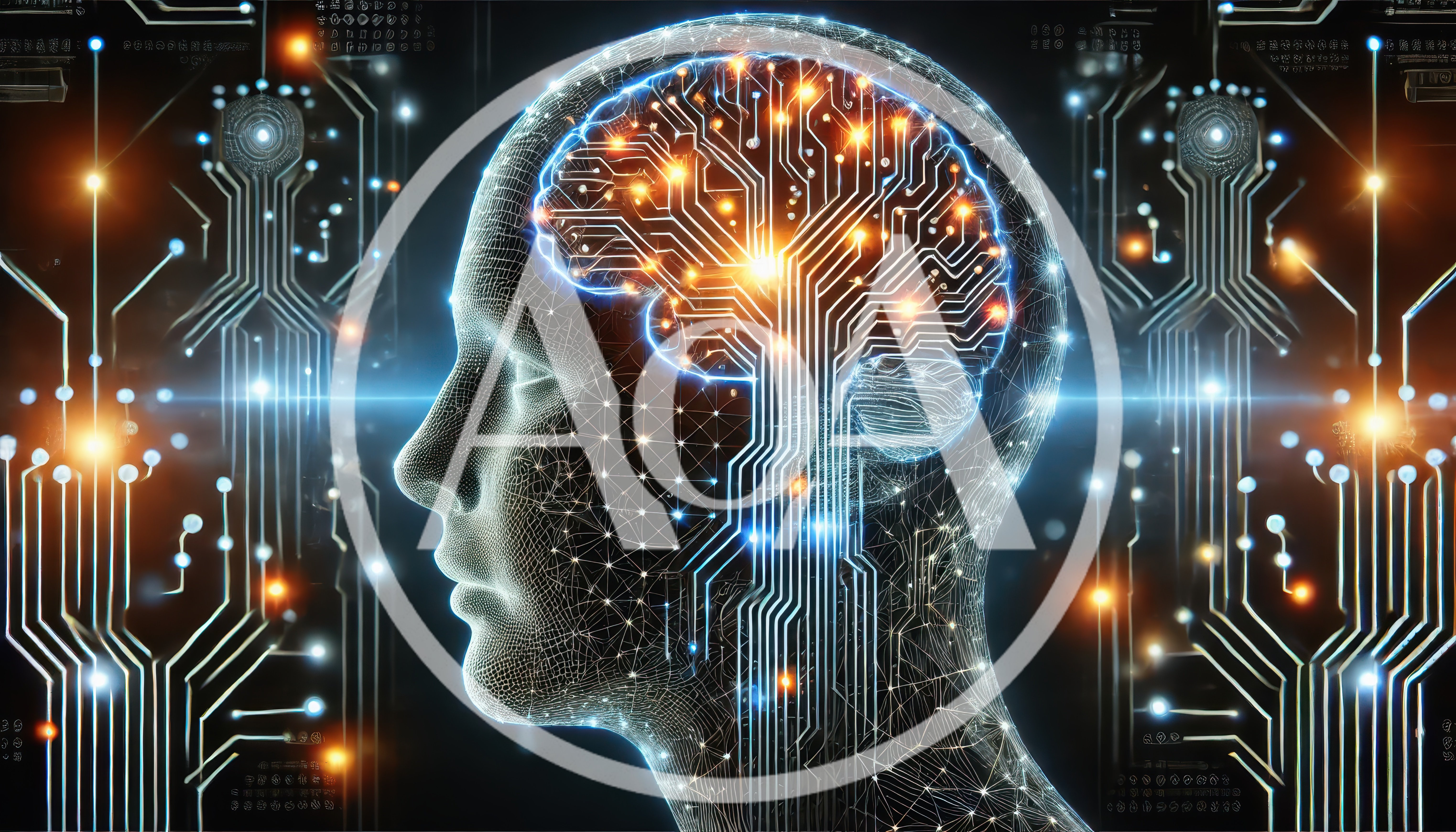Digital Human Head With Glowing Circuitry Brain