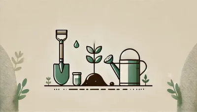 Minimalist Gardening Tools And Plant Illustration