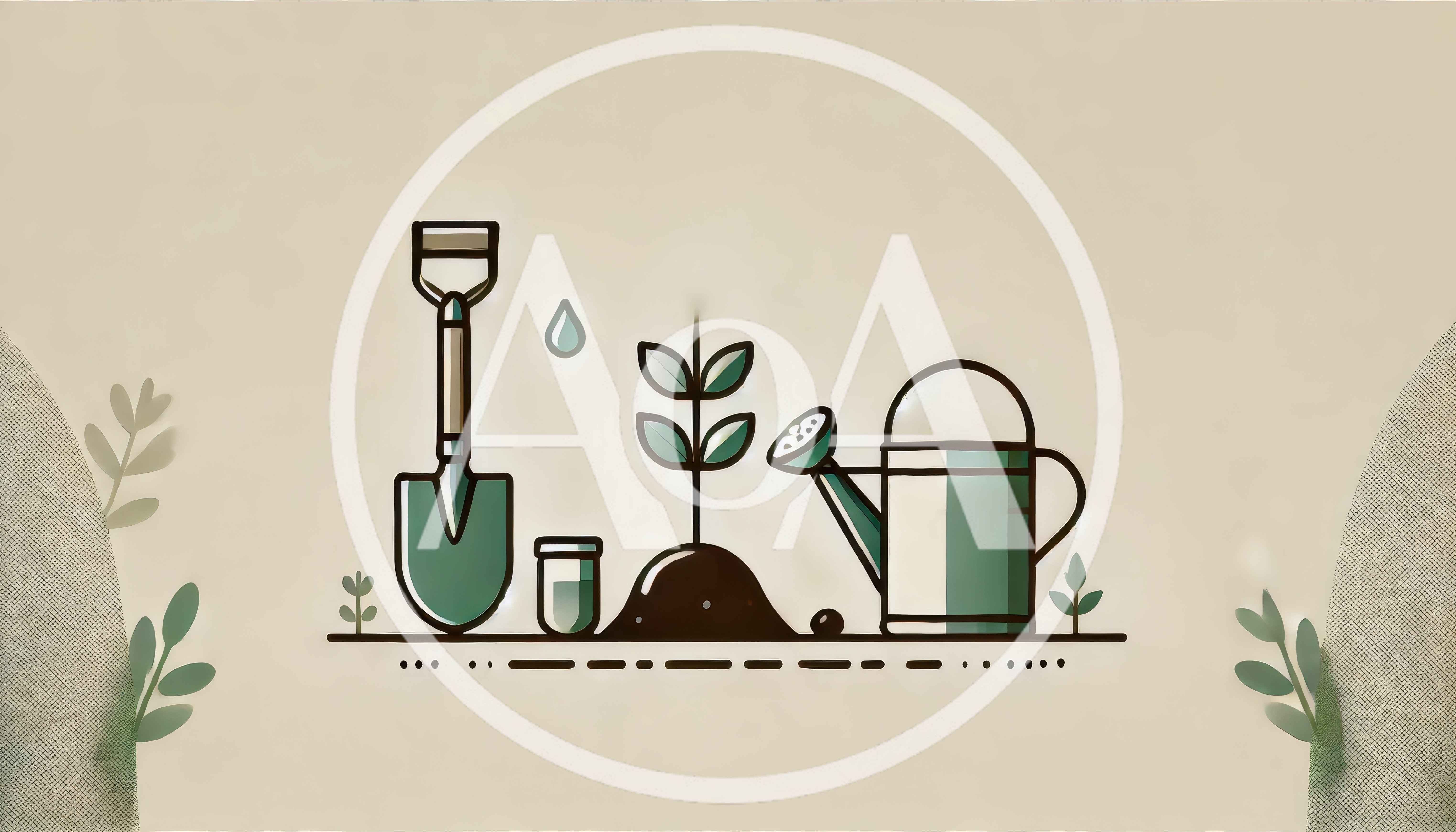 Minimalist Gardening Tools And Plant Illustration