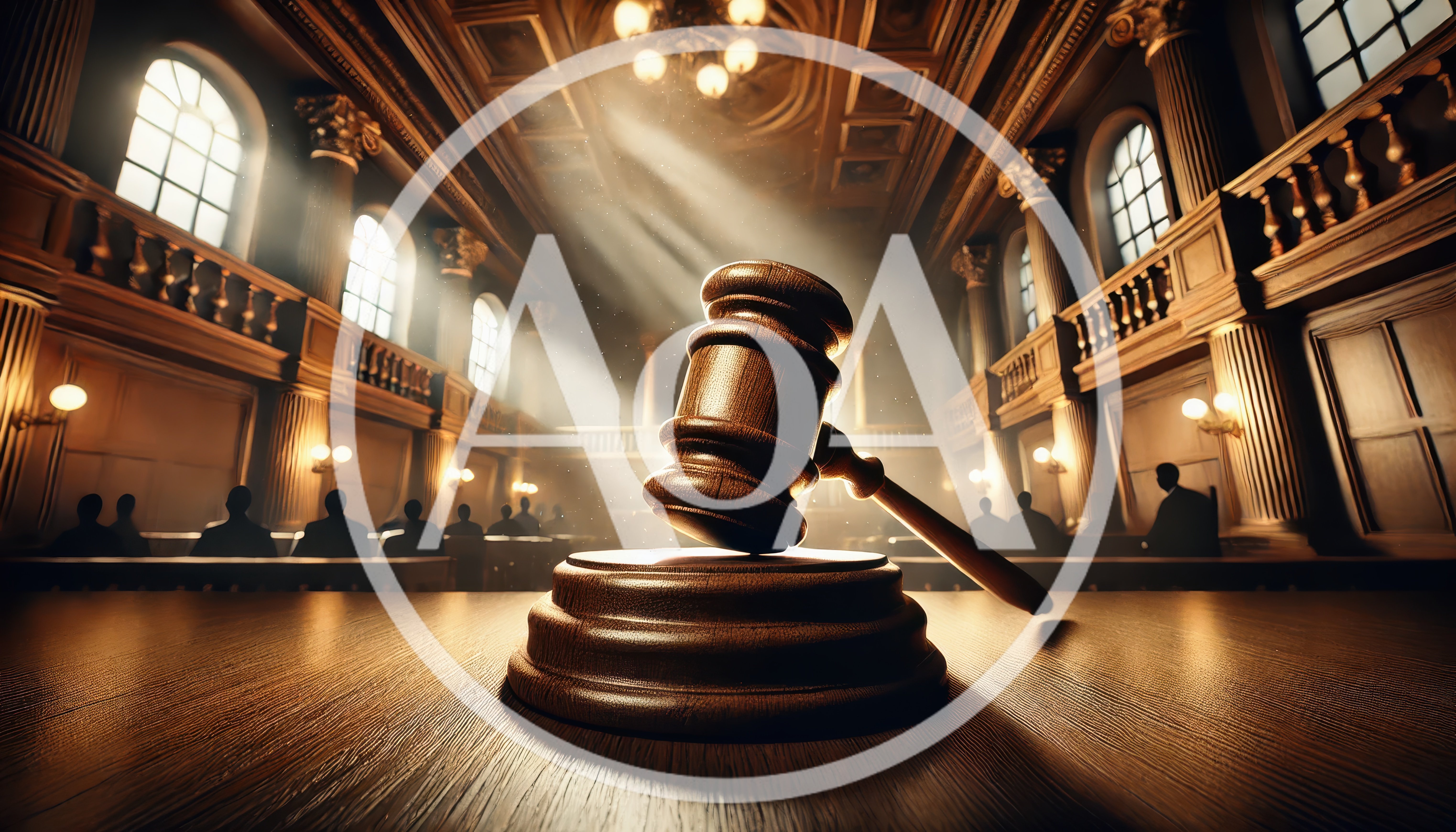 Wooden Gavel Resting On A Courtroom Bench