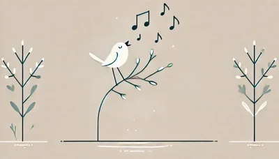 Minimalist Illustration Of A Singing Bird On A Branch