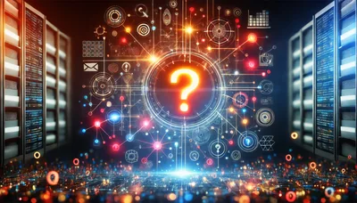 Digital Data Center With Glowing Question Mark Interface