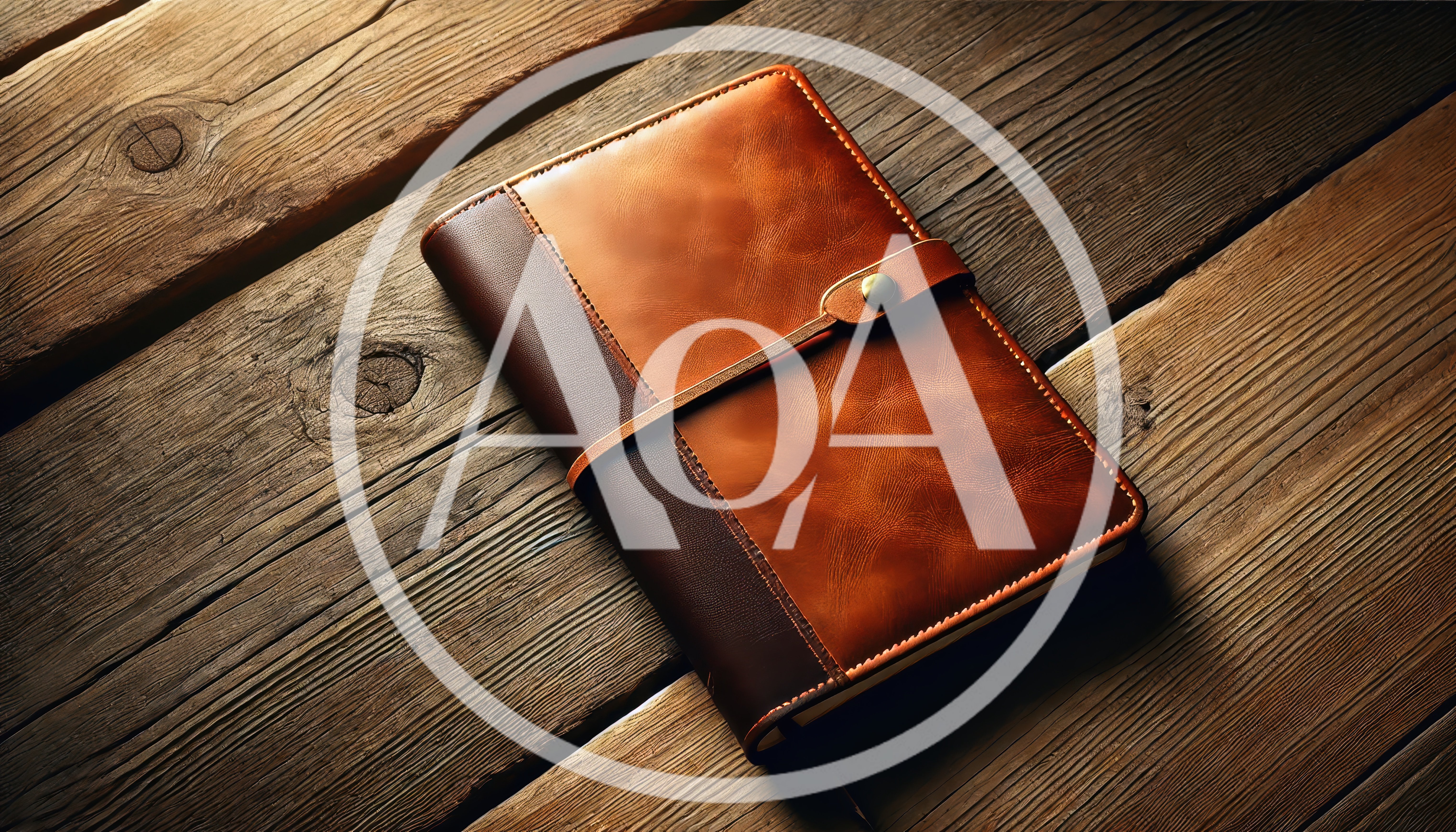 Leather Bound Journal Resting On Rustic Wooden Table
