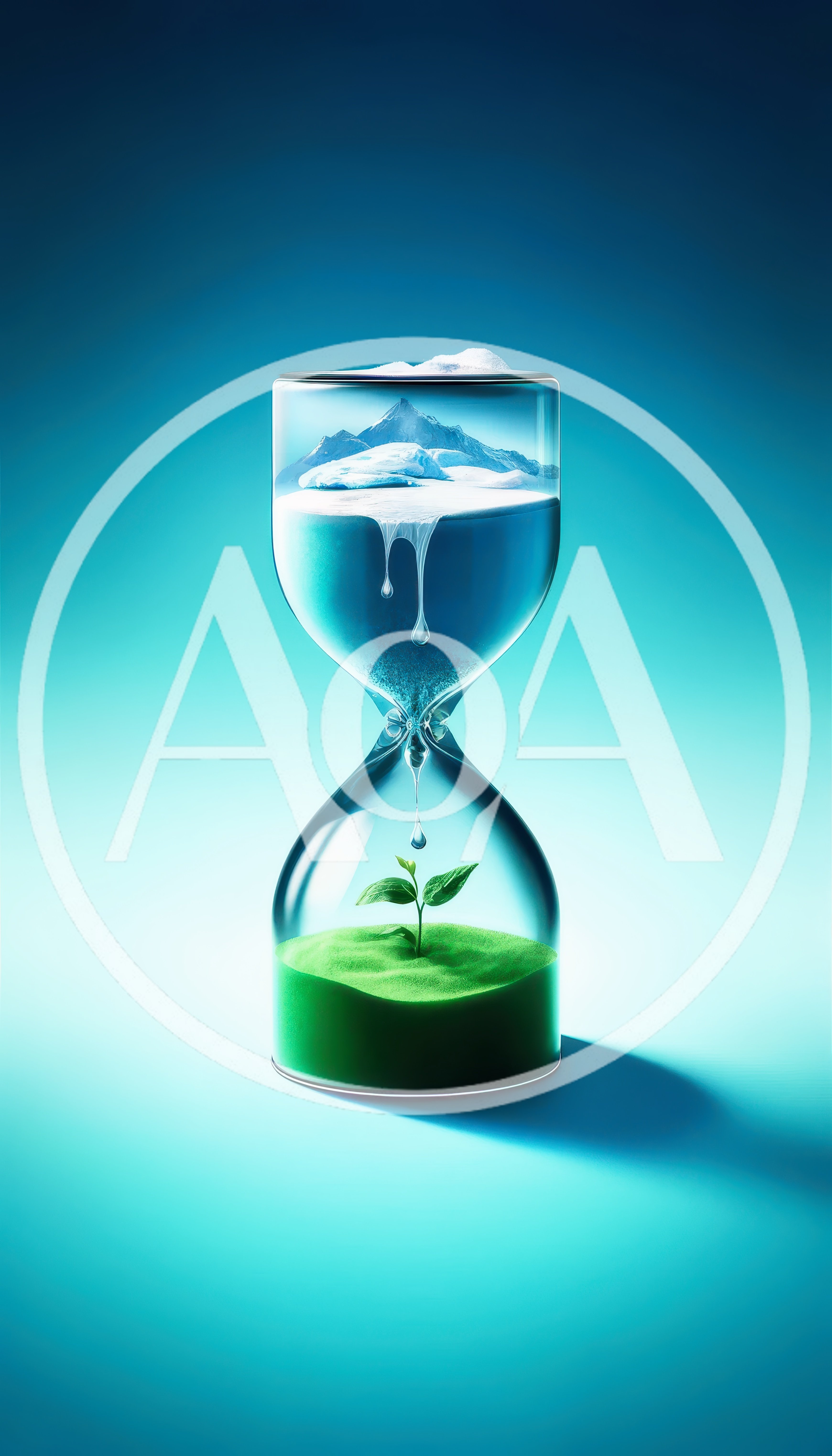Conceptual Hourglass With Melting Glacier And Growing Plant