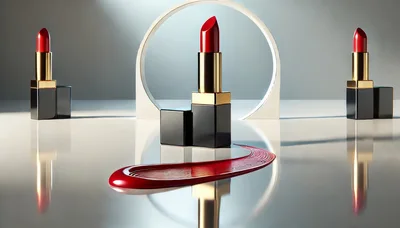 Three Red Lipsticks Displayed With A Cosmetic Swatch