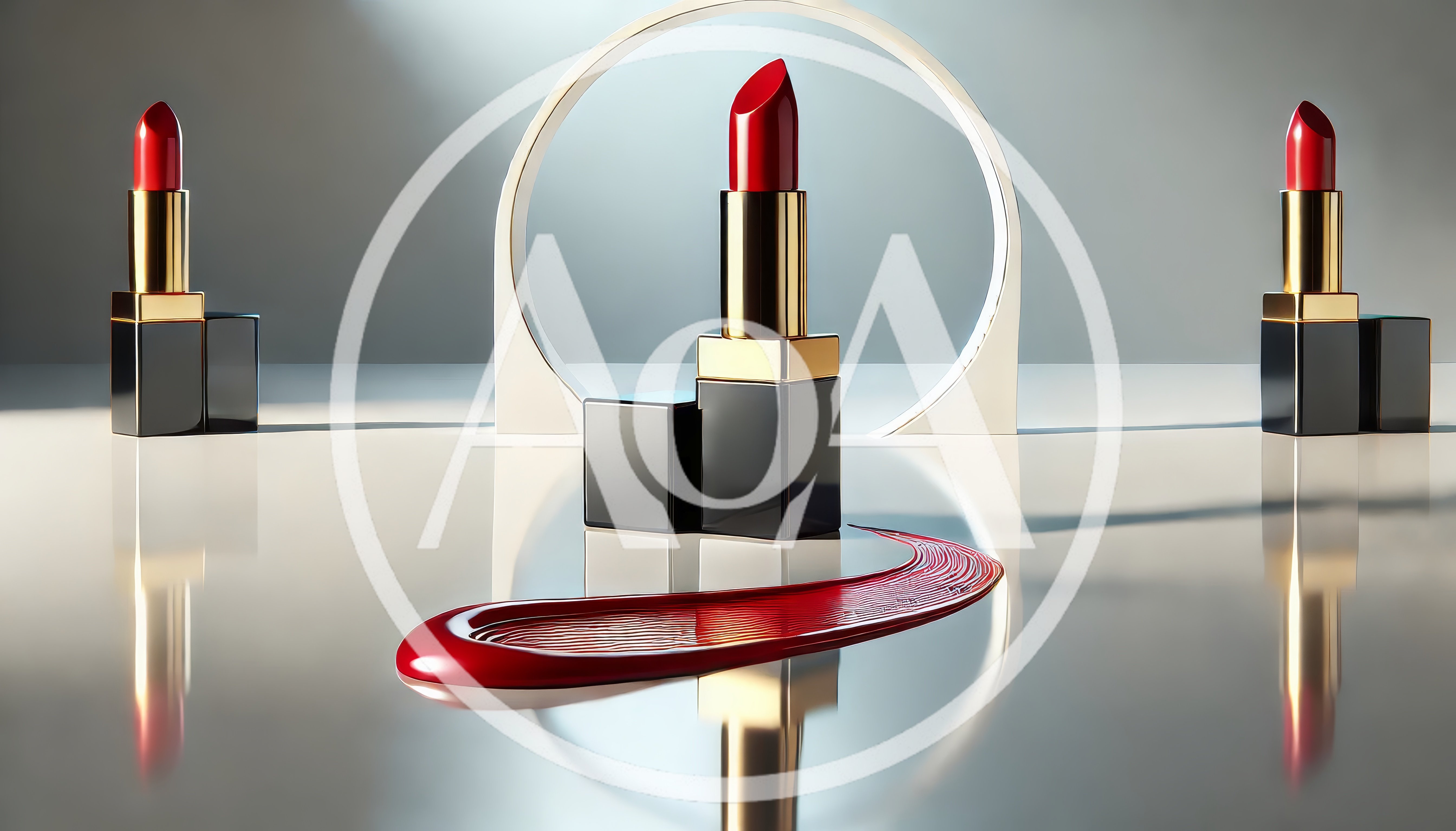 Three Red Lipsticks Displayed With A Cosmetic Swatch