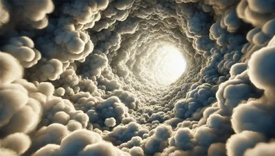 Abstract Tunnel Through Dense White Clouds