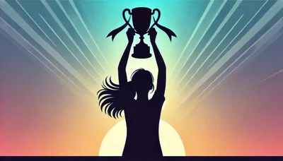 Silhouette of a Woman Holding a Trophy