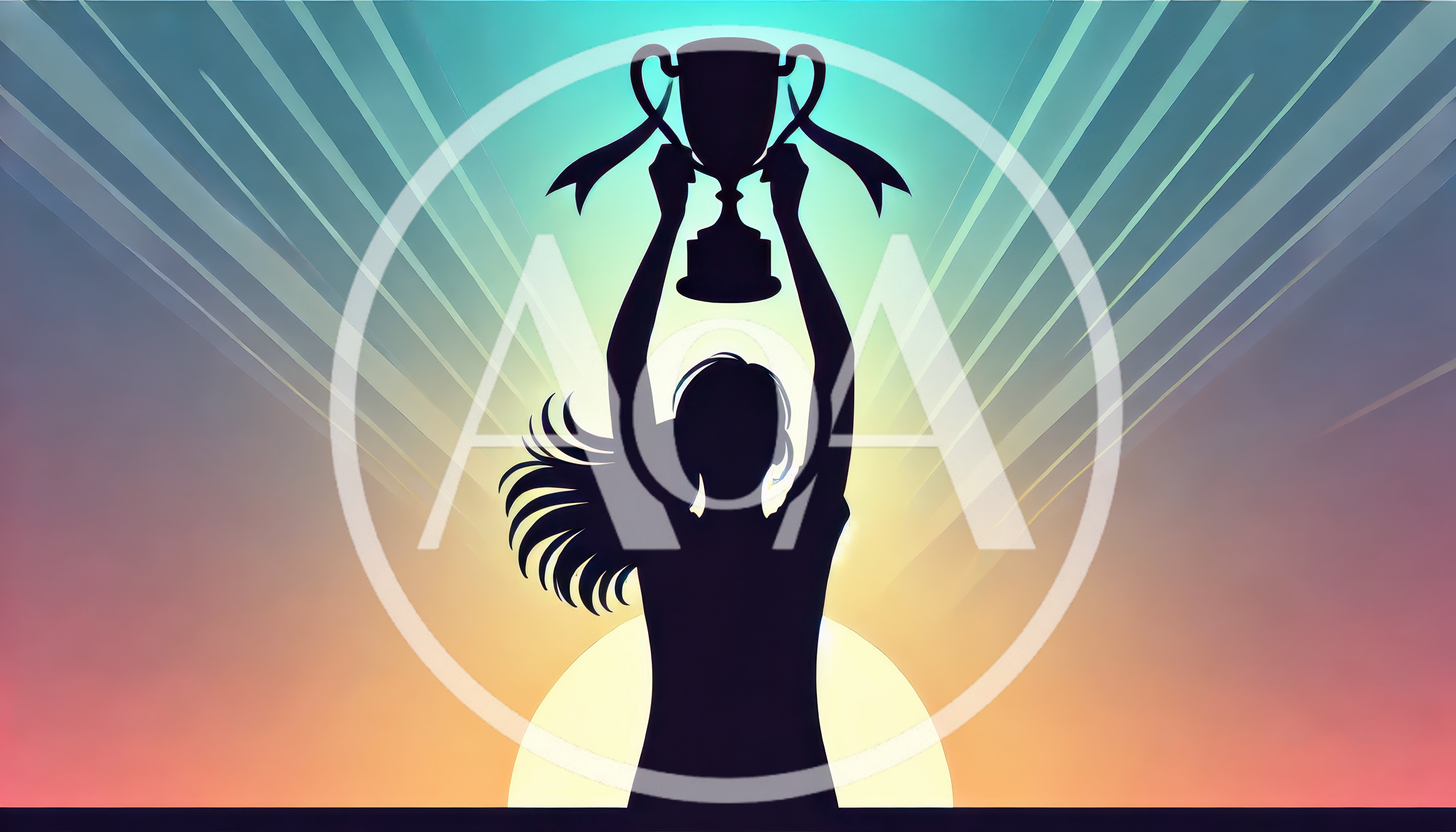 Silhouette of a Woman Holding a Trophy