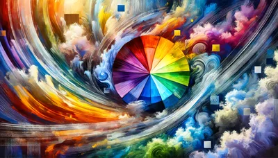 Abstract Color Wheel Surrounded By Swirling Painted Clouds