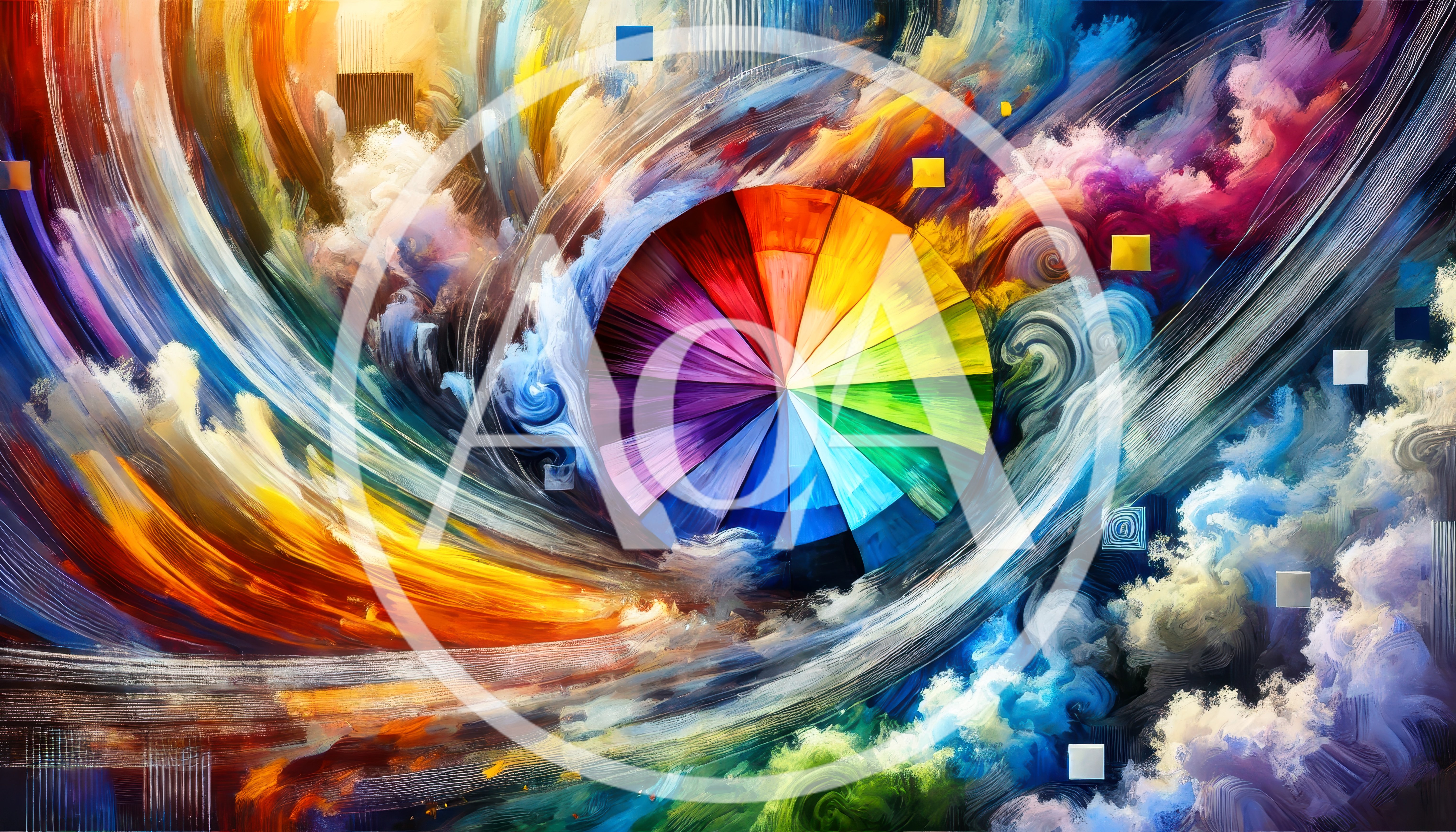 Abstract Color Wheel Surrounded By Swirling Painted Clouds
