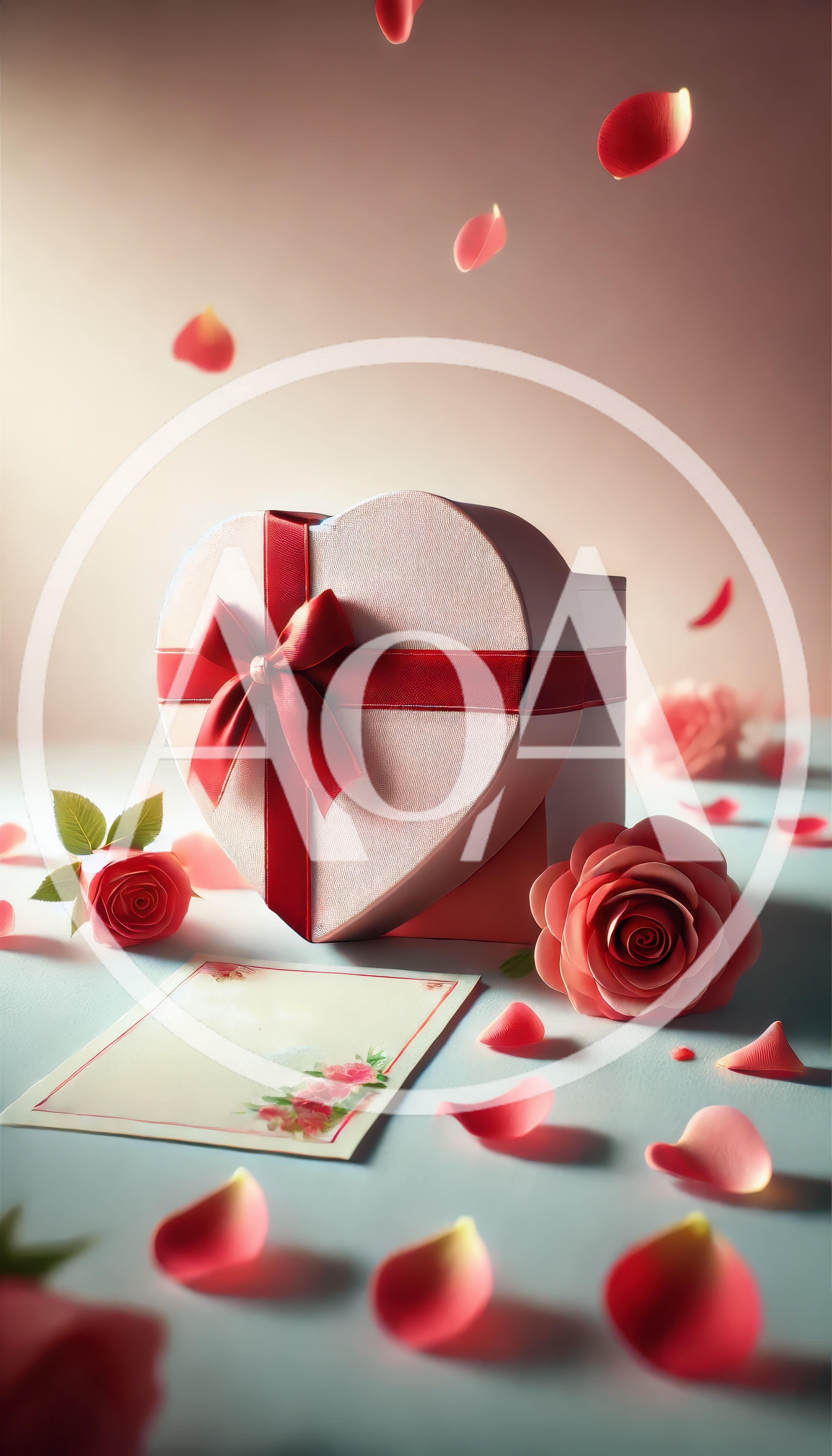 Heart Shaped Gift Box With Roses And Greeting Card