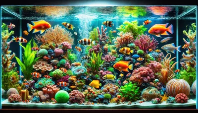 Vibrant Tropical Coral Reef Aquarium With Exotic Fish