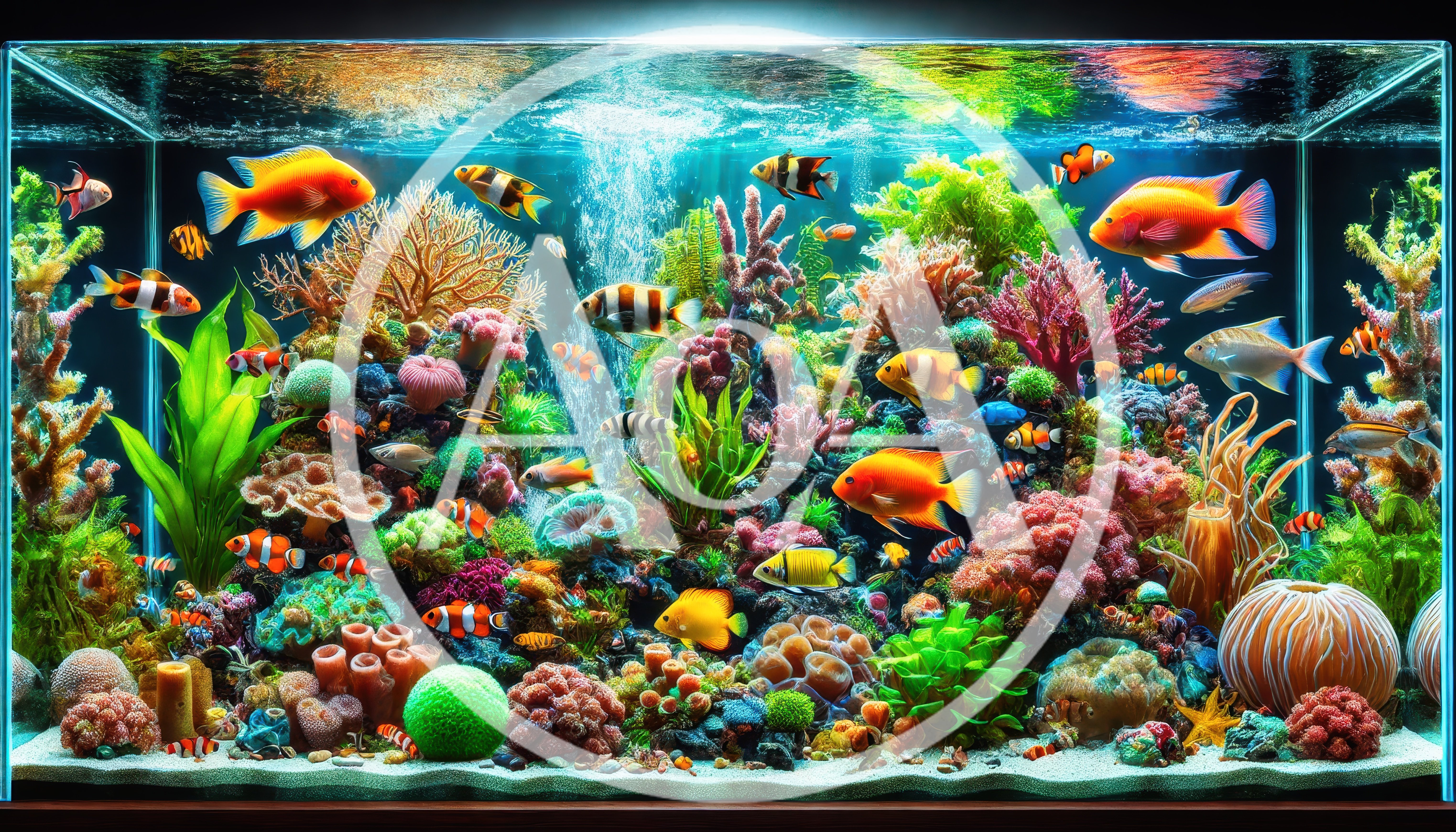Vibrant Tropical Coral Reef Aquarium With Exotic Fish