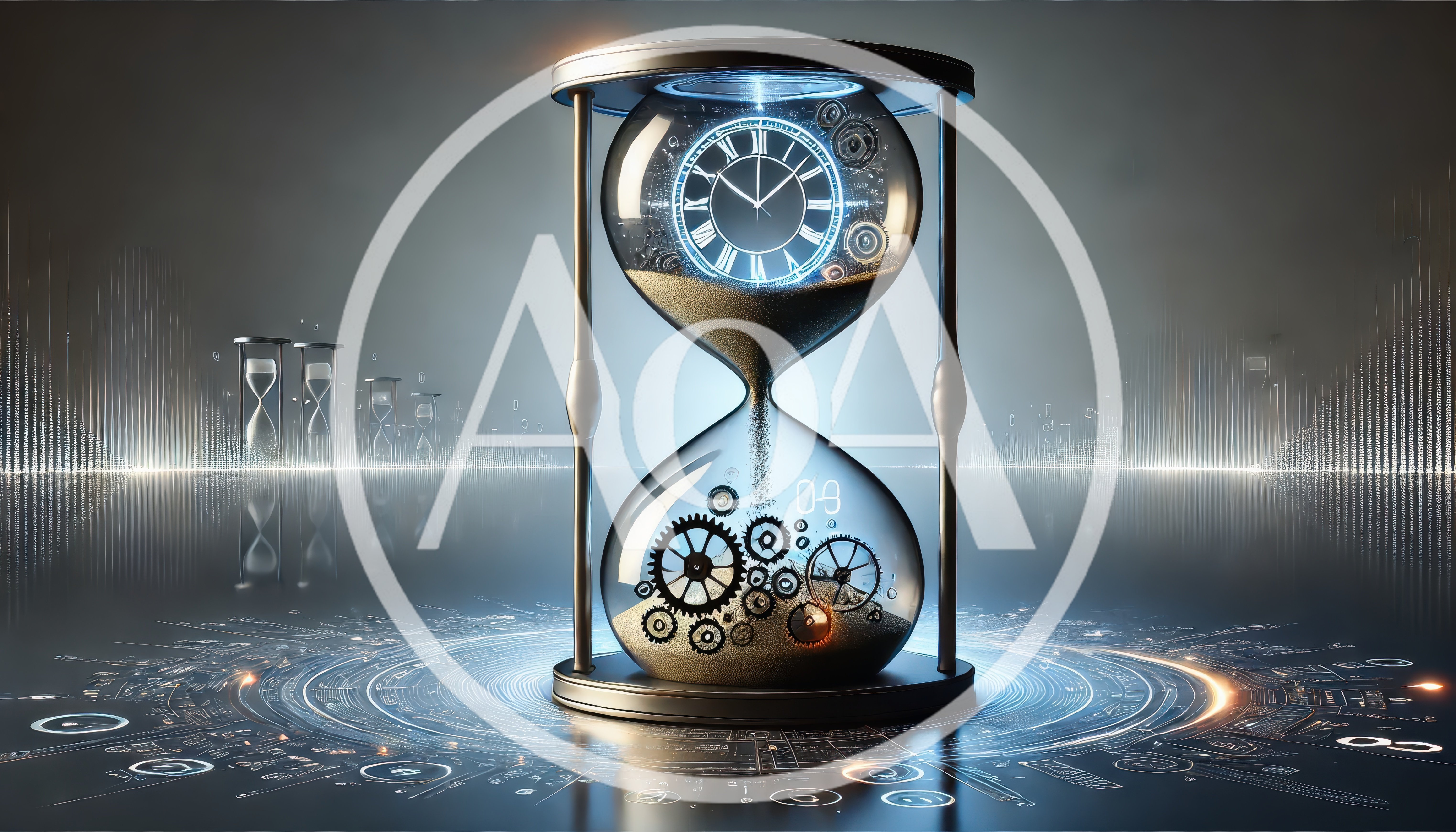 Futuristic Hourglass With Clock Face And Mechanical Gears
