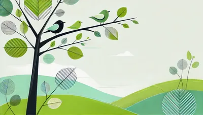 Stylized Tree With Birds In A Minimalist Landscape