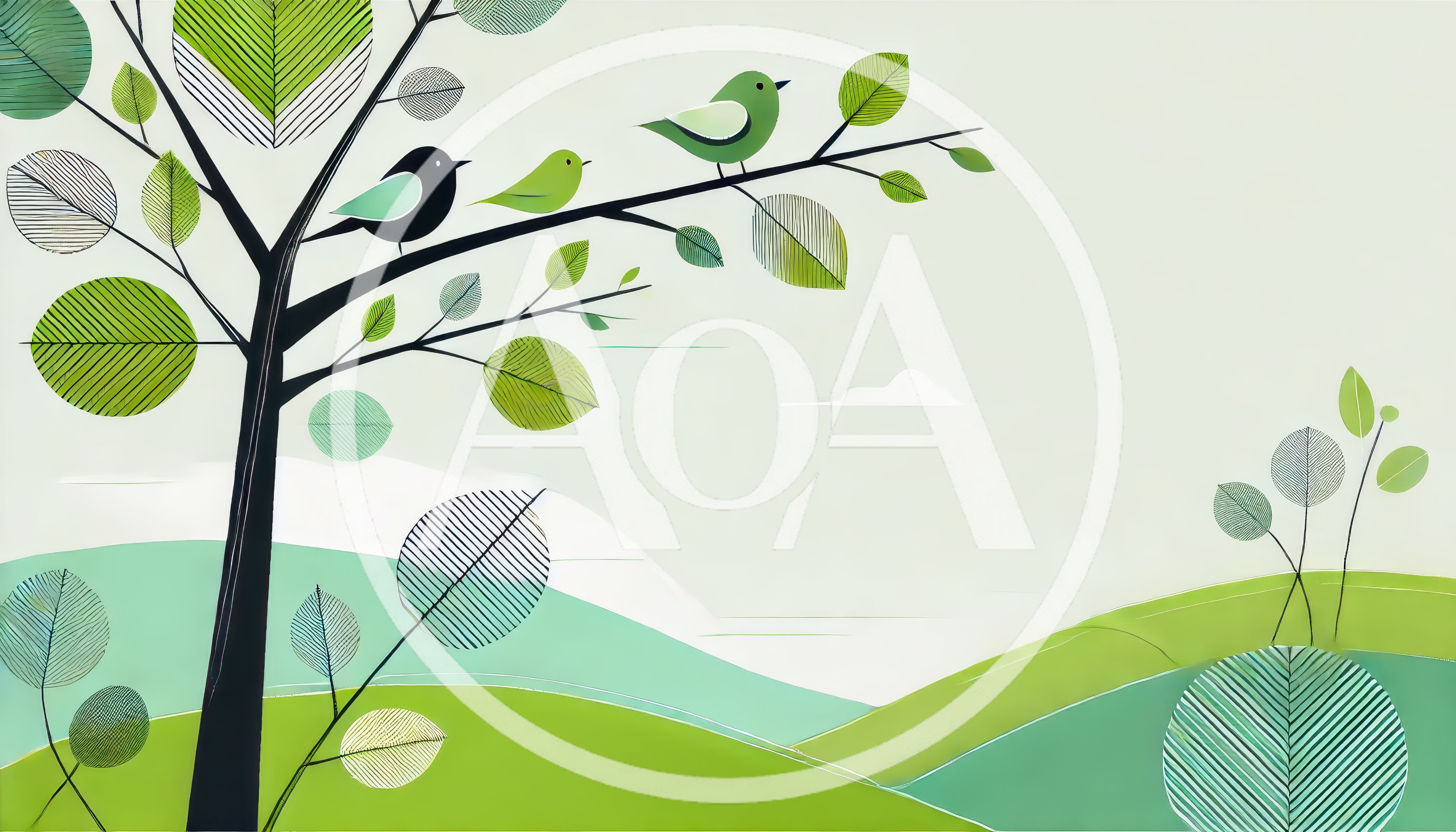 Stylized Tree With Birds In A Minimalist Landscape
