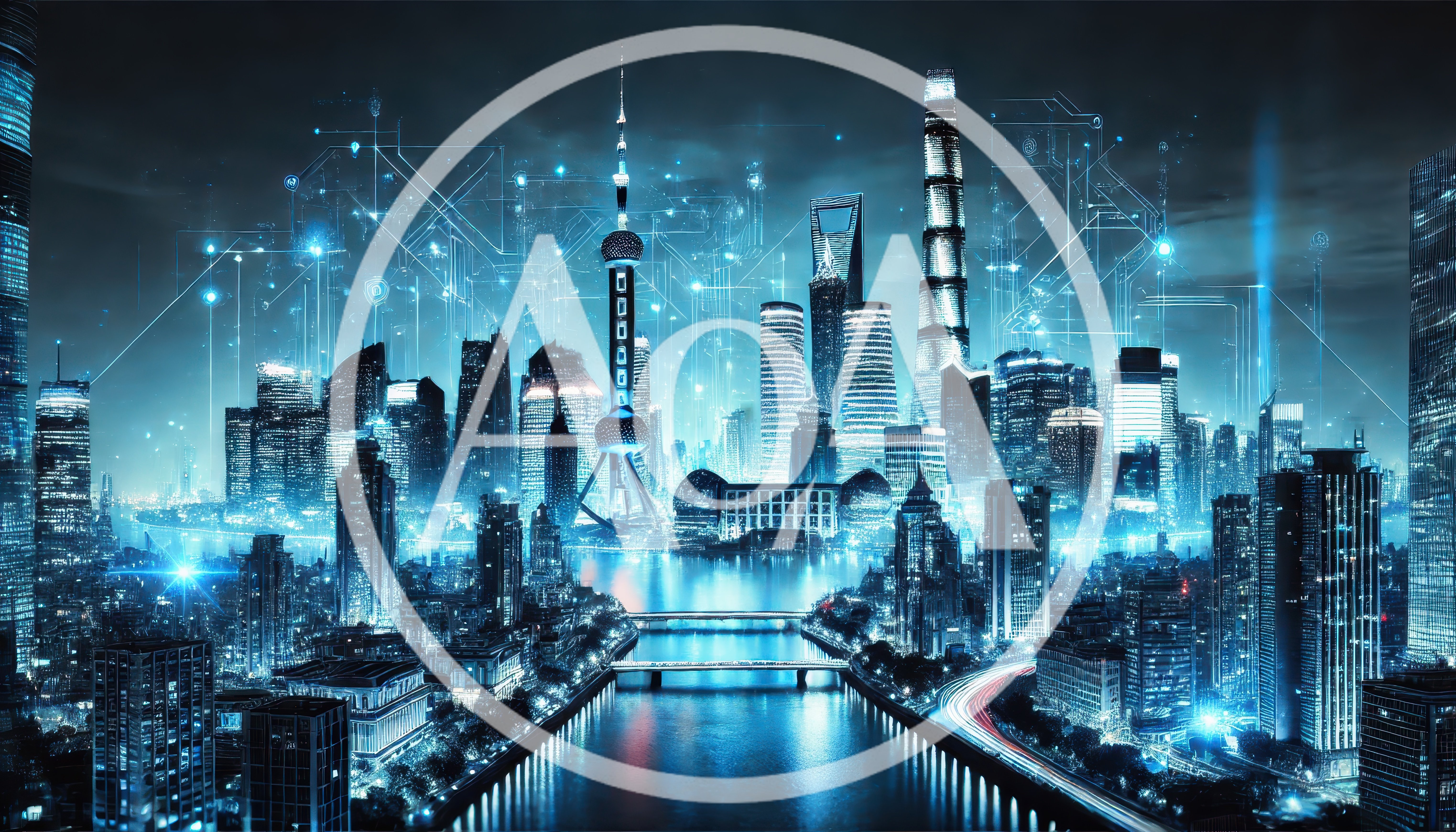 Futuristic Shanghai Skyline With Digital Network Overlay