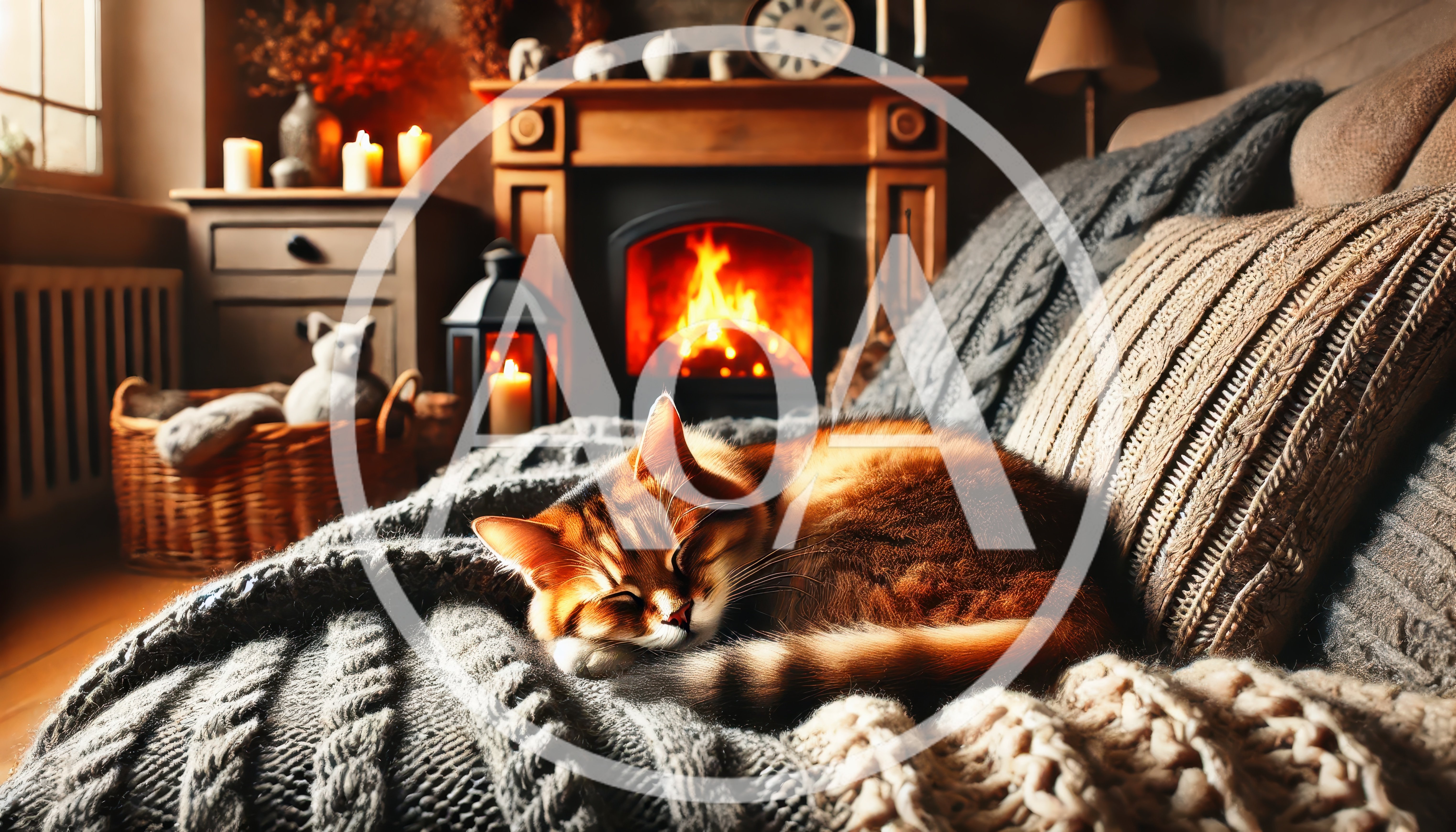 Ginger Cat Sleeping on a Cozy Knitted Blanket