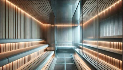 Modern Minimalist Sauna Interior With Wooden Slats