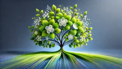 Stylized Digital Tree With Abstract Flowing Roots
