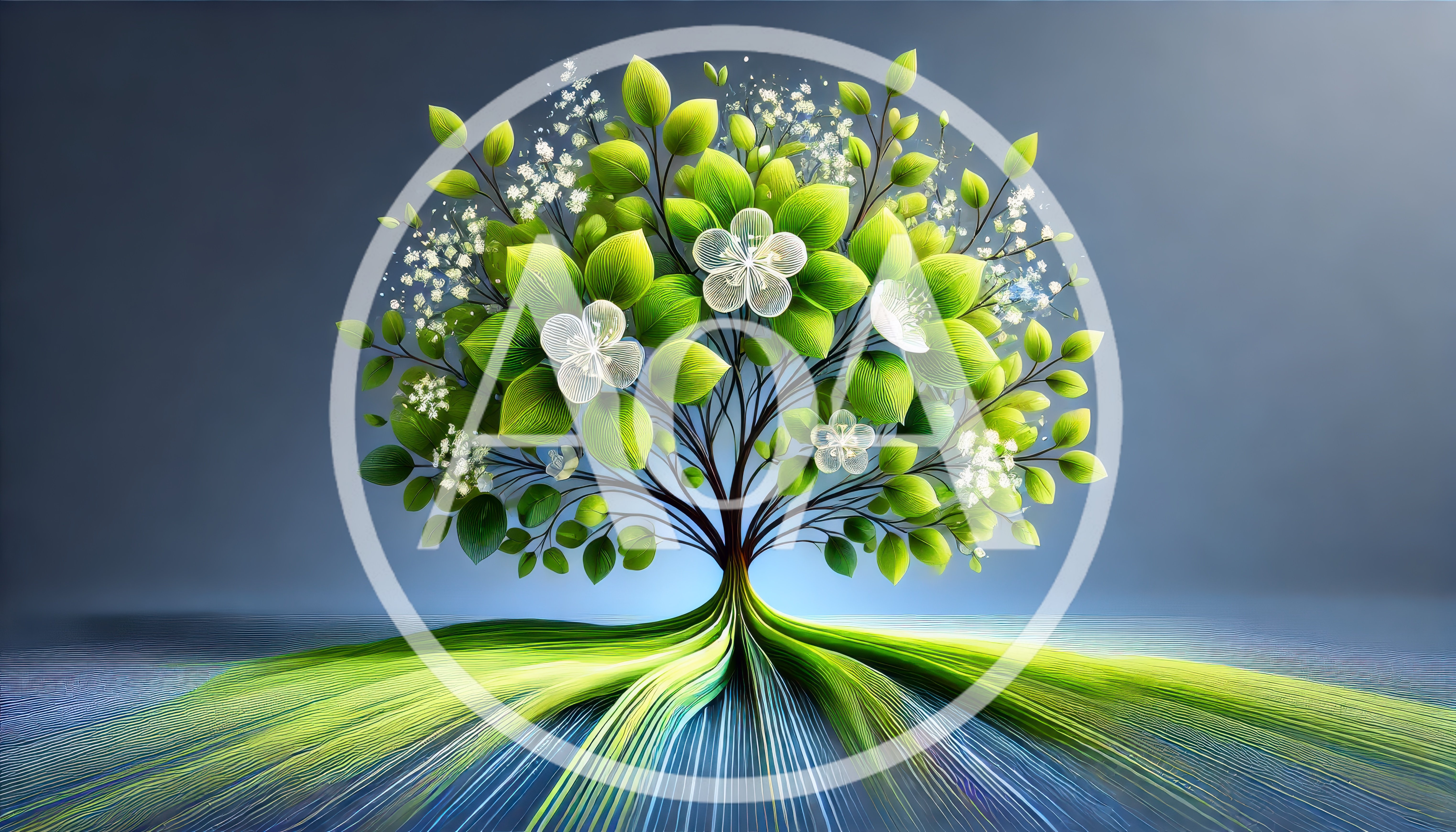 Stylized Digital Tree With Abstract Flowing Roots