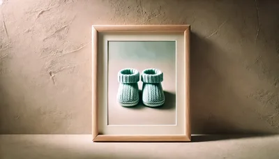 Framed Picture Of Knitted Baby Booties