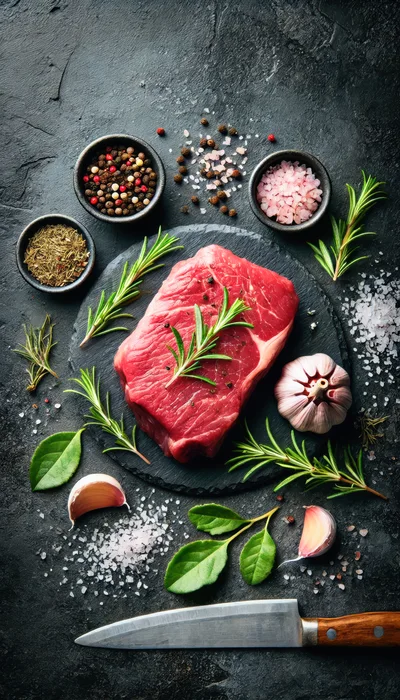 Raw Beef Steak With Herbs And Spices