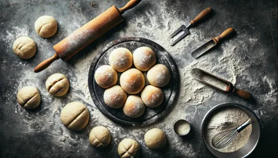 Baking Preparation With Dough Balls And Kitchen Tools