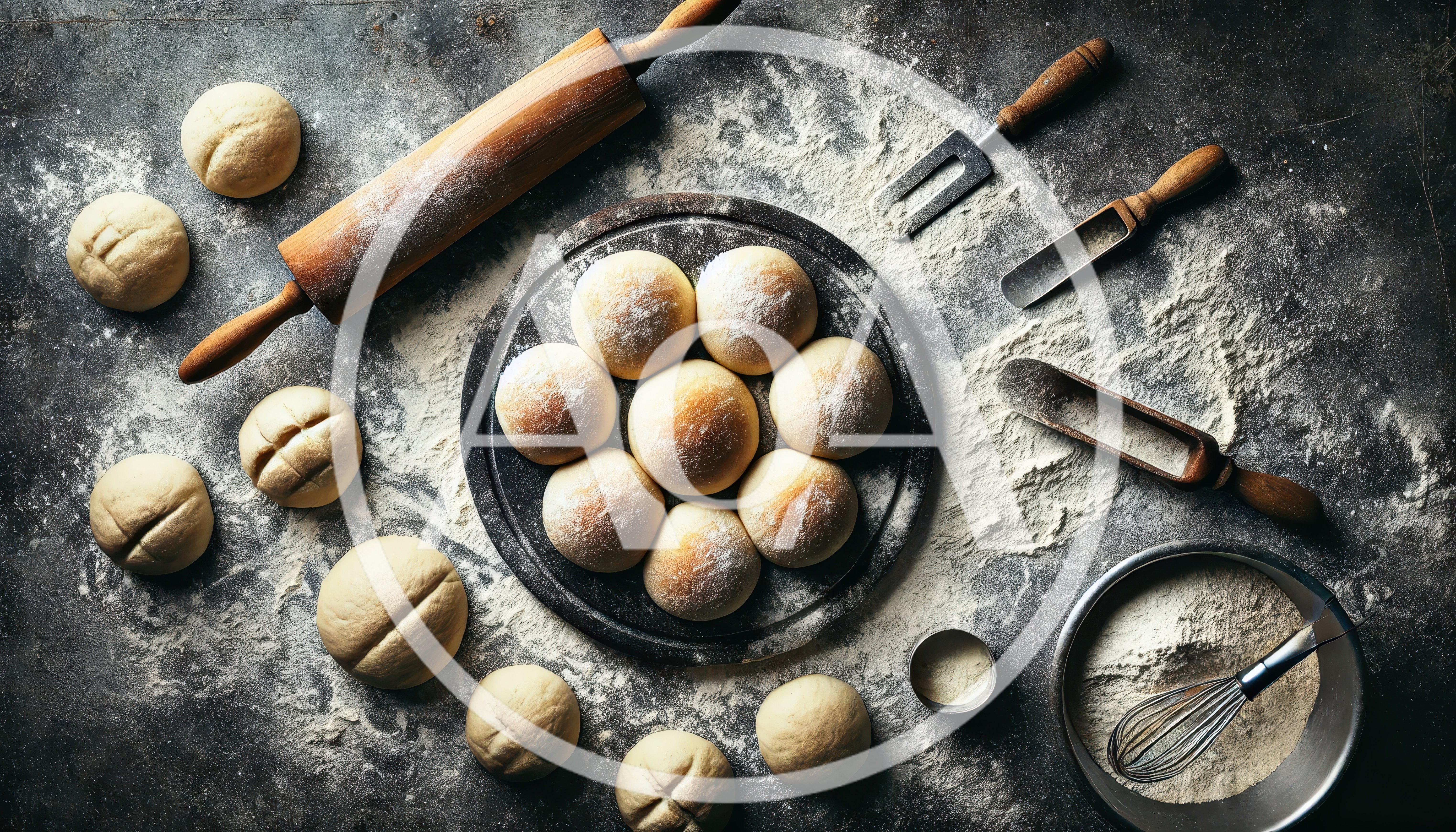 Baking Preparation With Dough Balls And Kitchen Tools