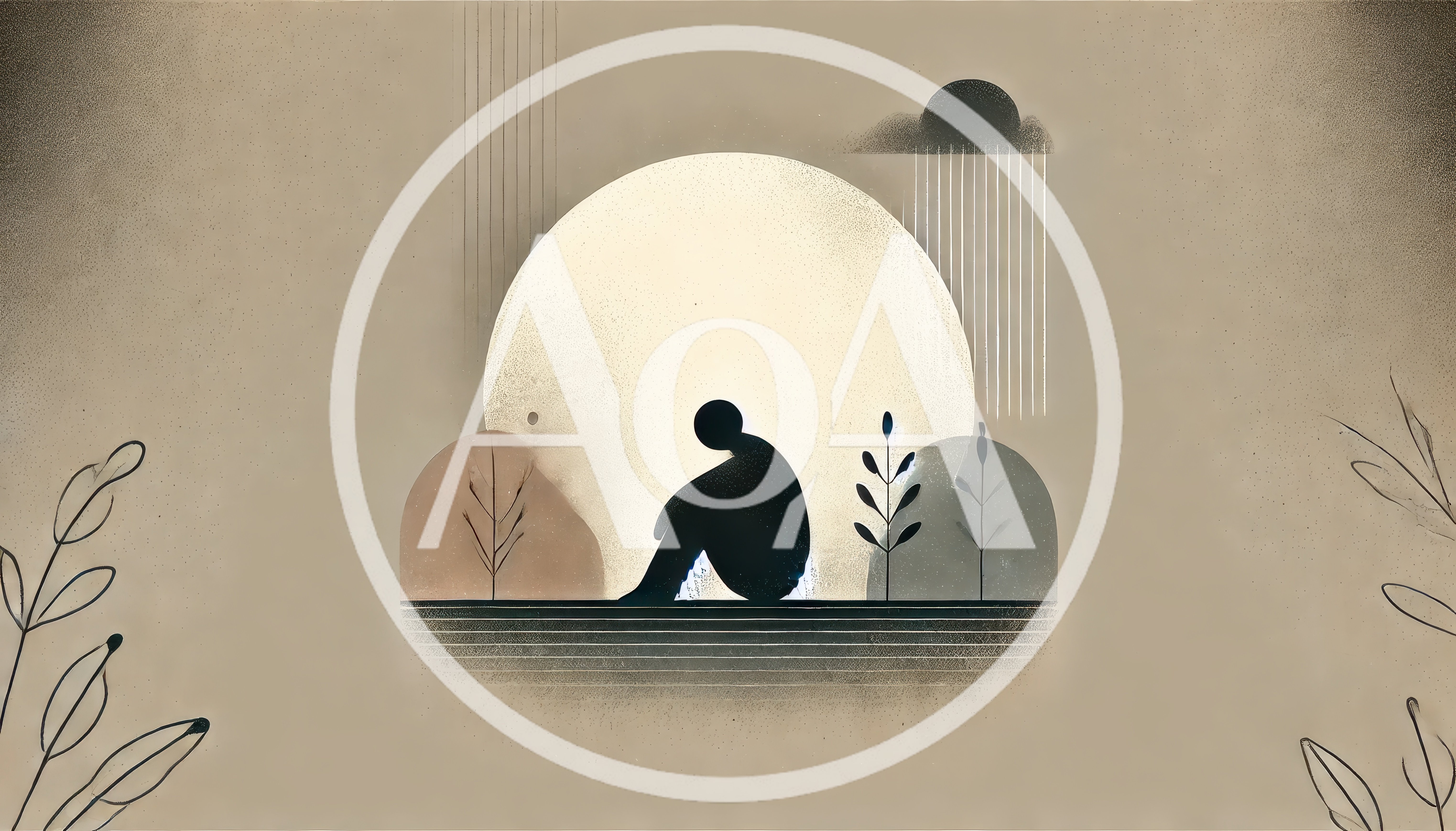 Minimalist Illustration Of A Lonely Person Sitting