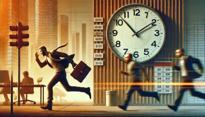 Businessmen Running Through Office Hallway